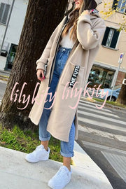 Fashionable and Casual Hooded Zipper Pocket Loose Long Coat