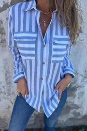 Striped Print Casual Pocket Shirt Top