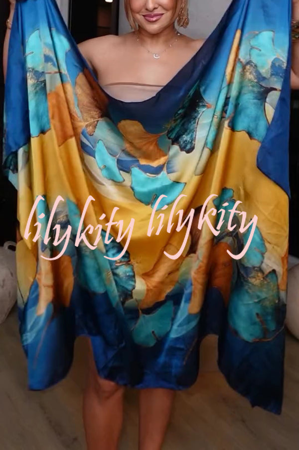 Ginkgo Leaf Printed Mid-Length Multifunctional Silk Scarf