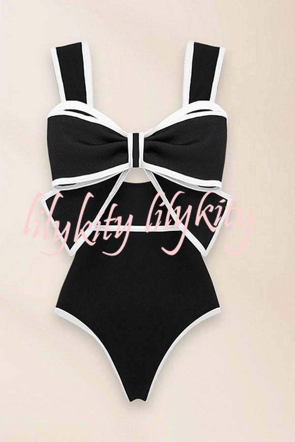 Bow Swimsuit and Elastic Waist Spotted One Piece Swimsuit + Skirt