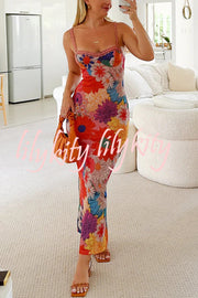 Floral Print Lace Trim Sexy Strapless Backless Slim Fit Maxi Dress