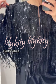 Party Crasher Layered Sequined Tassels Long Sleeve Loose Jacket