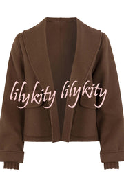 Comfortable Season Shawl Collar Open-front Long Sleeve Flap Pockets Crop Coat