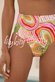 Kyana Flower Pattern Halter Tank High Rise Printed Stretch Bikini Swimsuit