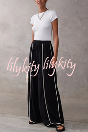 Vera Contrast Piping Panels A-line Tank and Elastic Waist Pocketed Wide Leg Pants Set