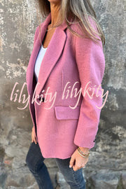 Daytime Perfection Faux Wool Lapel Button Relaxed Blazer