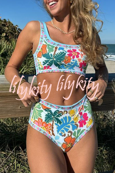 Tropical Sands Floral Unique Print Stretch Bikini Swimsuit