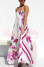 Bailey Unique Print Back Smocked A-line Slip Maxi Dress