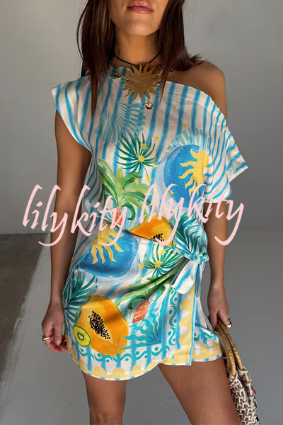 See You in Rio Tropical Fruits Print Wrap Tie-up Mini skirt