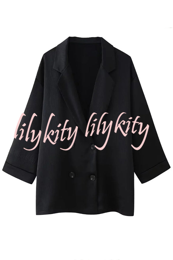 Fashionable Wrinkled Lapel Long-sleeved Loose Blazer