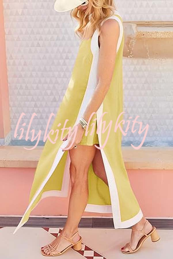 Ellie Contrast Color Sleeveless Midi Top and Elastic Waist Pocket Shorts Set