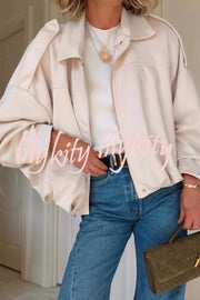 Fashion Lapel Long-sleeved Casual Bomber Jacket