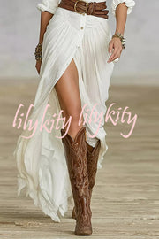 Fashion Lapel Single-breasted Waist Shirt-style Maxi Dress