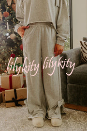 Dear Daydream Loose Bow Tie Long-Sleeved Sweatshirt and Elastic Waist Pocket Pants Set