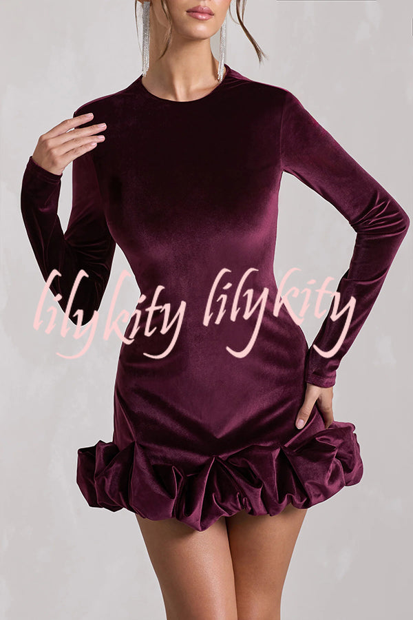 Solid Color Velvet Slim-fit Long-sleeved Mini Dress
