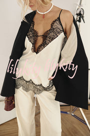 Versatile and Elegant Items Lace Petal Trim Cutout V-neck Slip Loose Tank