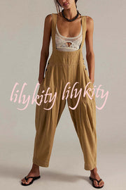 Fashionable Casual Side Pocket Button Loose Denim Overalls