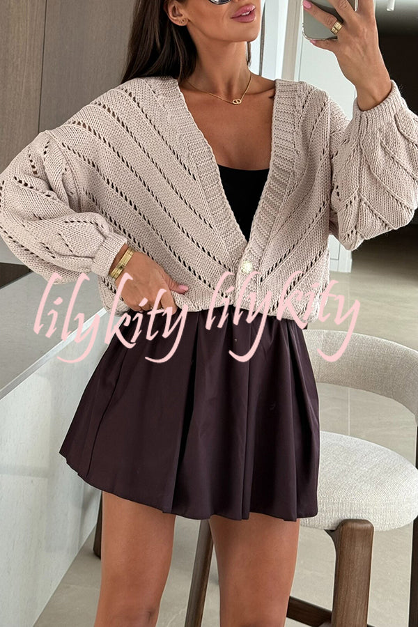 Fashion Hollow Knitted V-neck Button Loose Cardigan