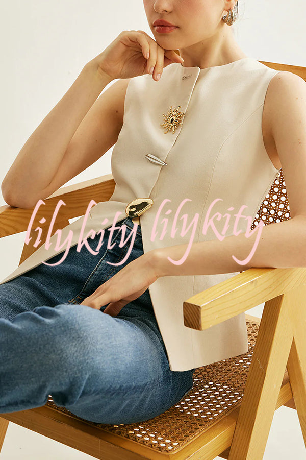 British Elegant Sun-decorated Sleeveless Versatile Vest