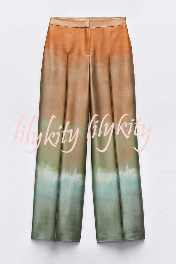 Fashion Gradient Print Casual Pocket Straight Pants