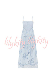 Simona Embroidered Starfish Pattern Backless Tie-up Slip Maxi Dress