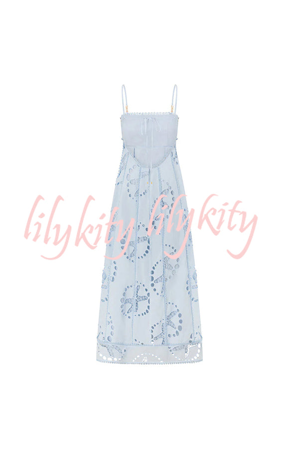 Simona Embroidered Starfish Pattern Backless Tie-up Slip Maxi Dress
