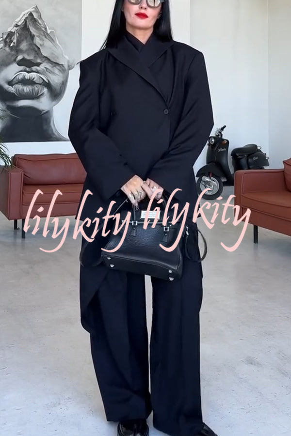 Urban Charm Shoulder Pads Asymmetrical Back Button Lapel Oversized Blazer