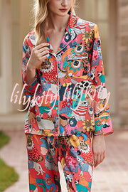 Banquet Cat Print Home Long Sleeved Two-piece Set