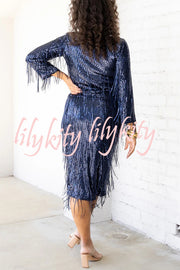 Insight Blueberry Sequin Fringe Long Sleeve Blouse