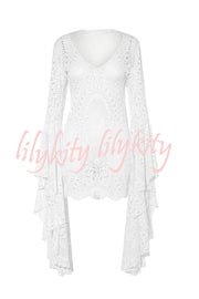 Coachella Time Unique Lace Pattern Oversized Bell Sleeve Stretch Mini Dress