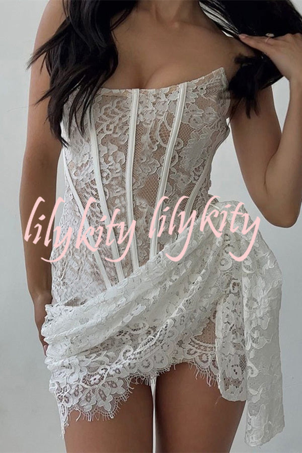 Amazing Lace Mesh Off Shoulder Slightly See Through Slim Fit Mini Dress