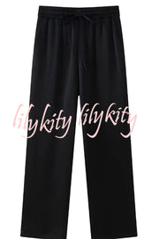 Fashionable Pleated Elastic Waist Tie Casual Pocket Wide-leg Pants