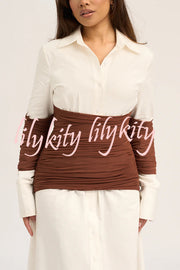 Fashionable Pleated Contrast Patchwork Waist Long Sleeve Button Shirt Maxi Dress