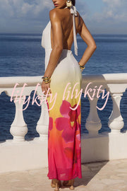 Perfect Feminine Look Floral Print Halter Cowl Neck Maxi Dress