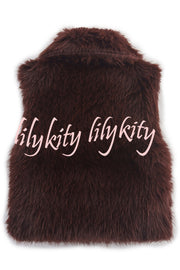 Stylish Collared Sleeveless Short Faux Fur Vest