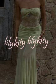 Fashion Lace Splicing Sexy Sleeveless Off-shoulder Slim Maxi Dress