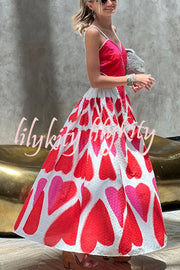 Full of Love Heart Shape Print Cutout Spaghetti Strap Backless Maxi Dress