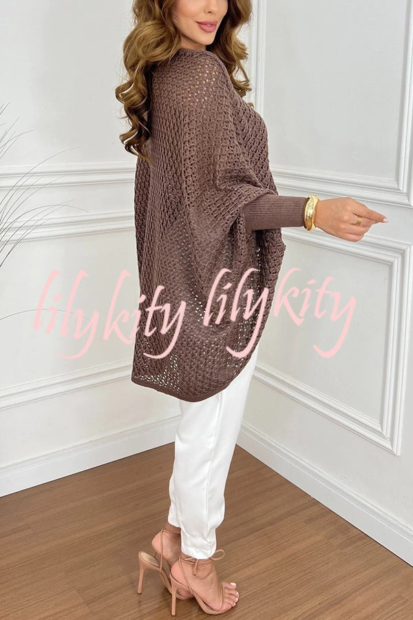 Fashion Hollow Long Sleeve Loose V-neck Knitted Sweater