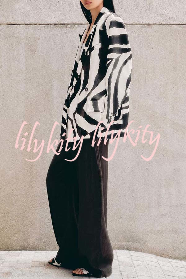Breath of Freedom Animal Print Button Up Long Sleeve Lapel Loose Blazer