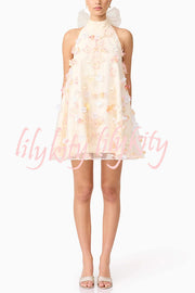 Sweet Floral Embellished Sleeveless Mini Dress