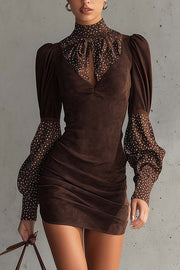 Stylish Suede Patchwork Slim-fit Long-sleeved Mini Dress