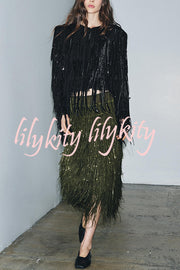 Stylish Sequined Tassel Elegant Midi Skirt