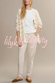 Striped Loose V-neck Long-sleeved Casual Knit Cardigan