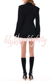 Cue The Chic Lace Trim Button Long Sleeve Lapel Blazer Mini Dress