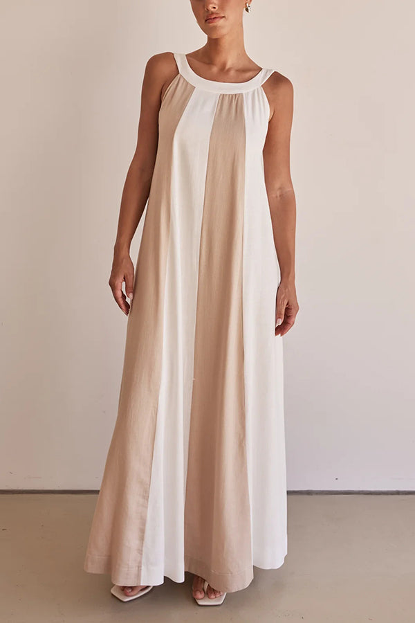 Day To Night Linen Blend Colorblock Wide Strap Maxi Dress