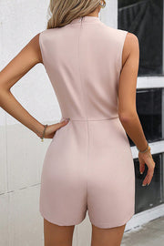 Solid Color Stand Collar Sleeveless Fake Two-piece Casual Rompers