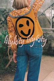 Always Happy Face Knit Unique Pattern Versatile Loose Tank Top