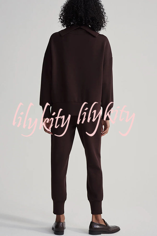 Afternoon Tea Time Turtleneck Side Zipper Sweatshirt and Elastic Waist Pocketed Loose Jogger Set