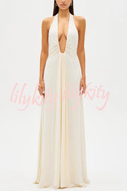 Sexy Silhouette Deep U-neck Halter Waterfall Sash Drape Maxi Dress