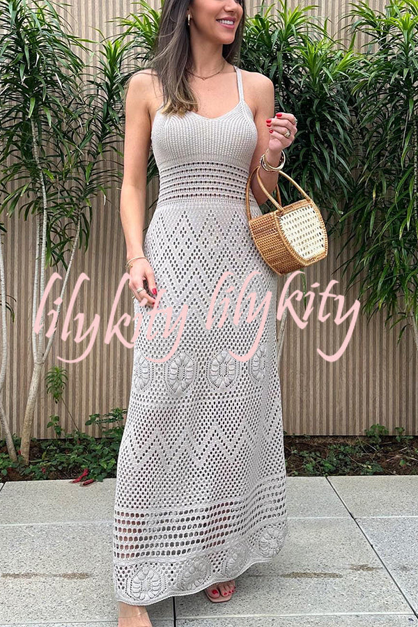 Brunch Voyage Knit Texture Various Patterns Stretch Maxi Dress